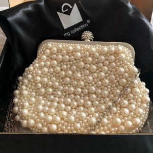mg collection pearl clutch evening bag